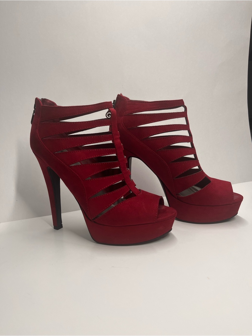 Guess Red Strappy Platform Stiletto Heels
